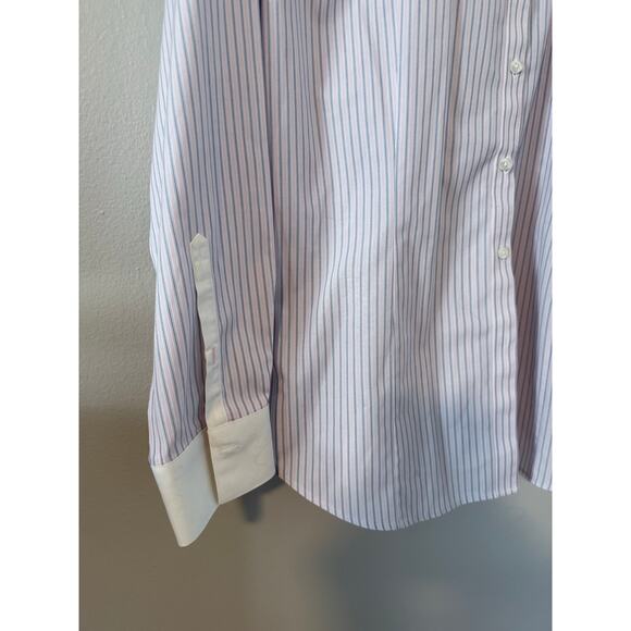 BROOKS BROTHERS light pink blue white striped banker's contract collar shirt - Picture 3 of 7